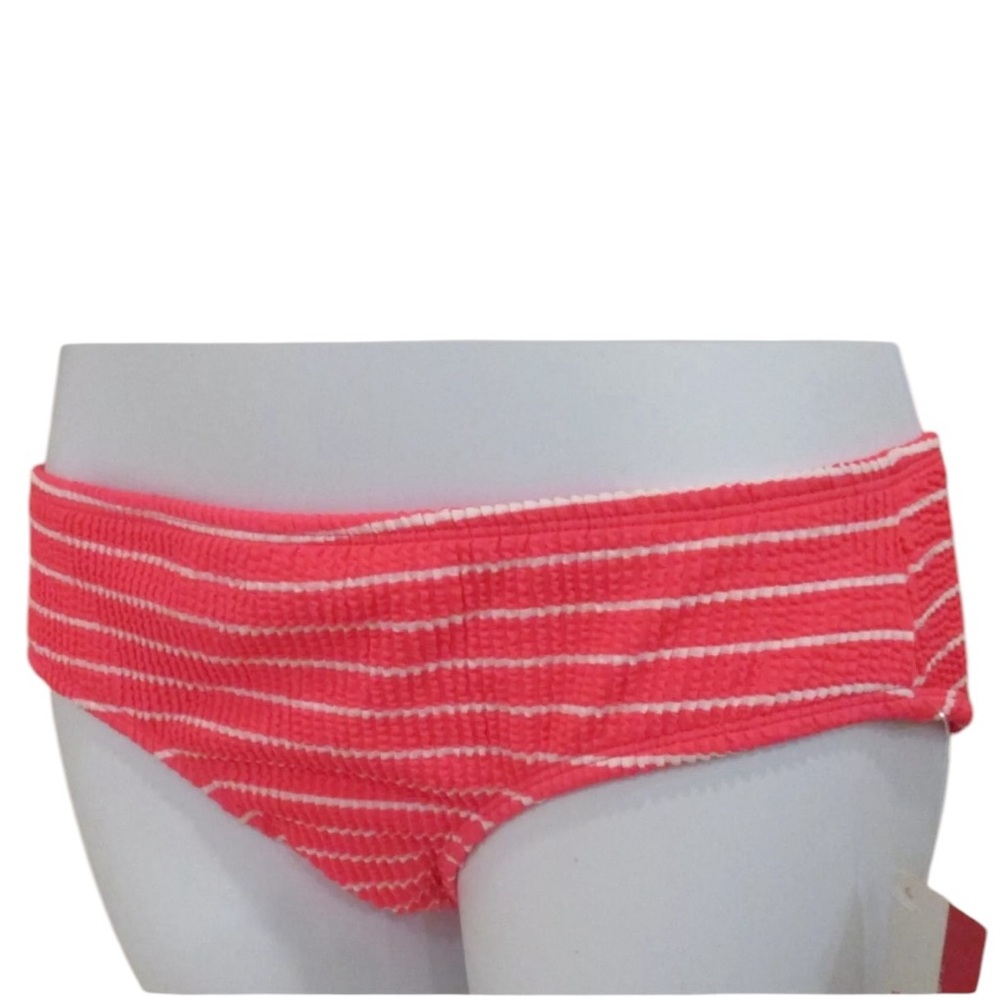 NWT Xhilaration Hot Pink and White Striped Textured Hipster Cheeky Bikini Bottom - Picture 3 of 14
